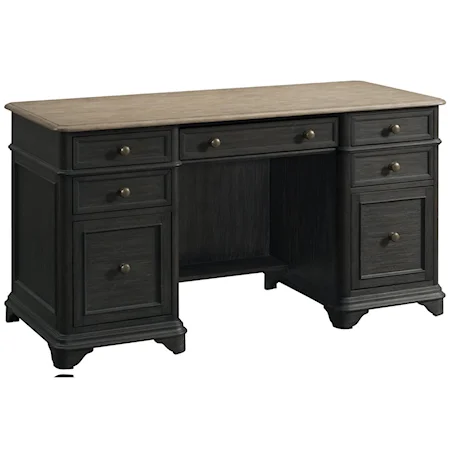 Transitional Double Pedestal Desk with 7 Drawers