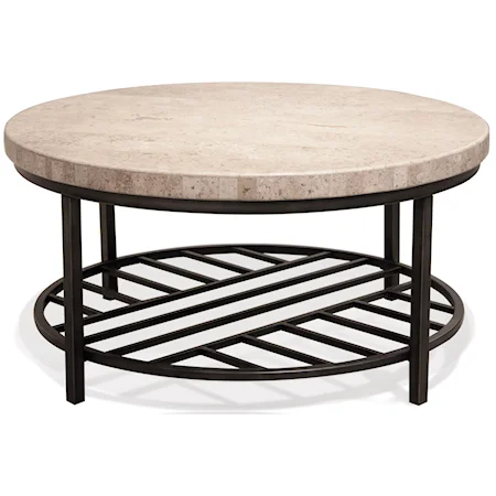 Round Cocktail Table with Travertine Stone Table Top