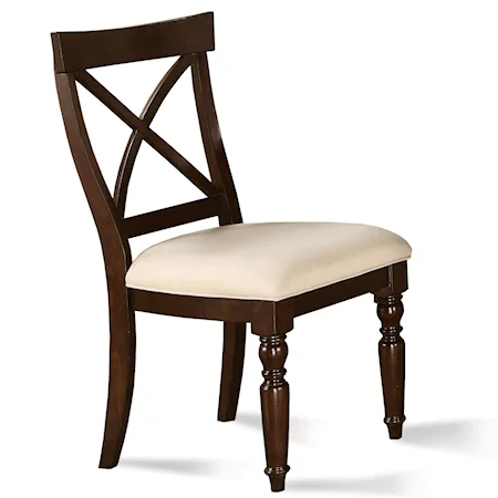 X-Back Dining Side Chair with Front Turned Legs and Upholstered Seat