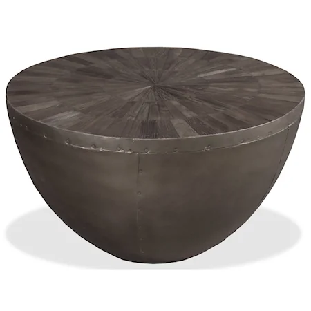 Industrial Round Drum Cocktail Table with Metal Base