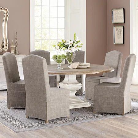 7 Piece Round Pedestal Table and Host Chair Set