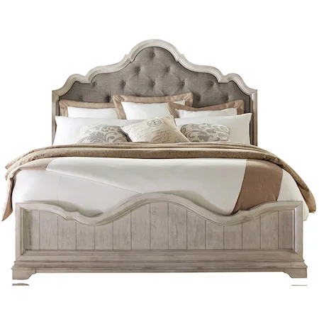 California King Upholstered Arch Bed with Button Tufting