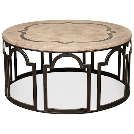 Contemporary Rustic Round Cocktail Table with Reclaimed Wood Top