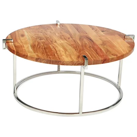 Round Cocktail Table in Glossy Acacia Finish