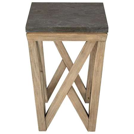 Rustic Rectangle Chairside Table with Geometric Base