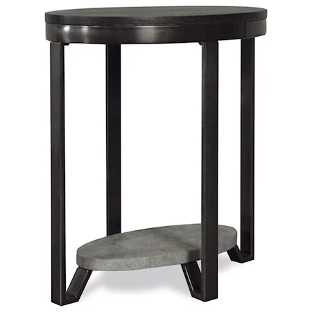 Industrial Oval Chairside Table with Faux Concrete Shelf