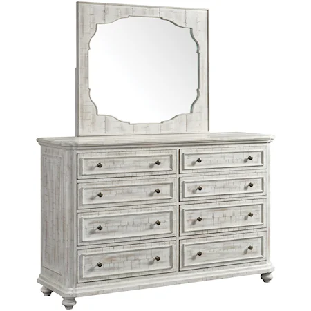 Farmhouse 8-Drawer Dresser and Landscape Mirror Combo