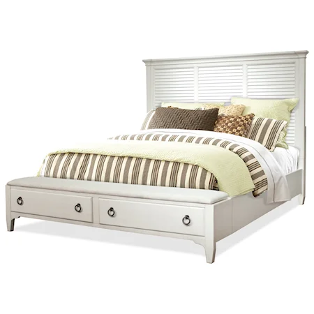 Transitional King Louver Storage Bed with 2 Footboard Drawers