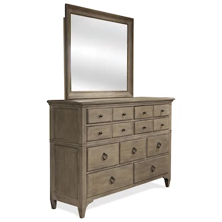 Transitional 9 Drawer Dresser and Shadowbox Mirror Combo