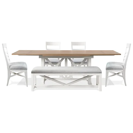 Modern Farmhouse Dining Table with Upholstered Chairs and Bench