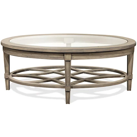 Oval Cocktail Table with Decorative Open Slat Bottom Shelf