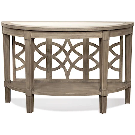 Demilune Sofa Table with Decorative Open Slat Back Panel