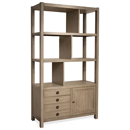 Transitional Bookcase Etagere with Open and Concealed Storage