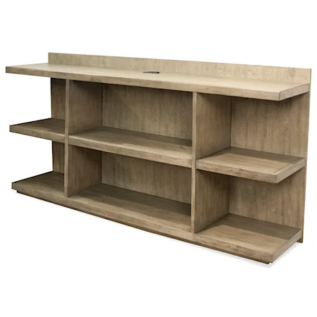 Peninsula Bookcase Desk with Outlet Bar in Top Panel