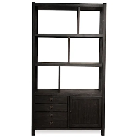 Transitional Bookcase Etagere with Open and Concealed Storage