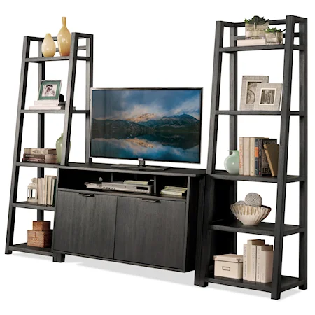 Entertainment Wall Unit with Console and Leaning Bookcases