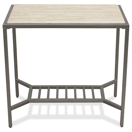 Contemporary Rectangle Chairside Table with Travertine Stone Top