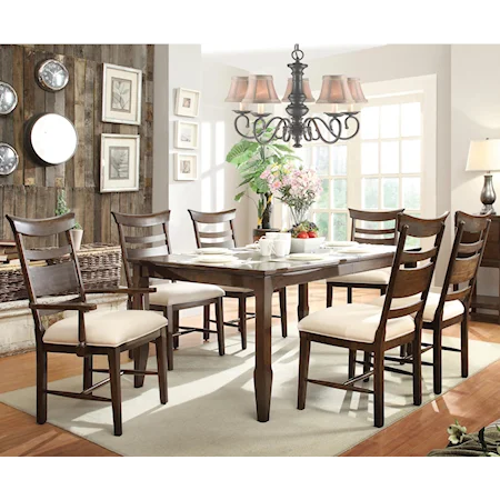 7 Pc Rectangular Extension Dining Table & Chair Set