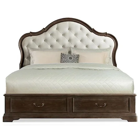 California King Upholstered Storage Bed with 2 Footboard Drawers