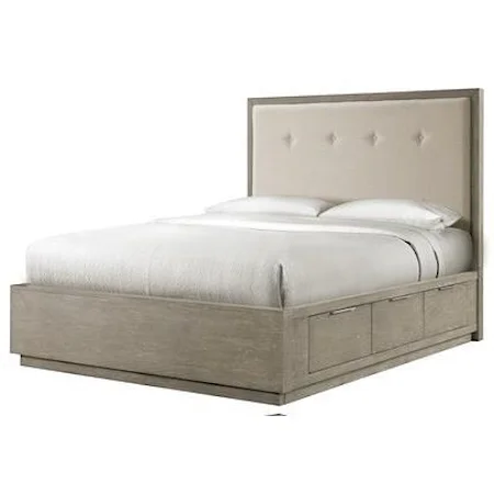 Transitional King Double Storage Bed with Upholstered Headboard