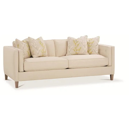 Contemporary Stationary Sofa with Button Tufted Sides and Exposed Wood Feet