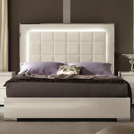 King Upholstered Bed with LED Lights and Footboard Storage Drawer