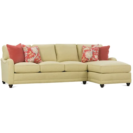 Customizable Sectional Sofa Chaise with English Arms, Turned Legs, and Knife Style Cushions