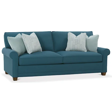 Customizable Sofa with Rolled Arms, Tapered Legs and Boxed Back Cushions