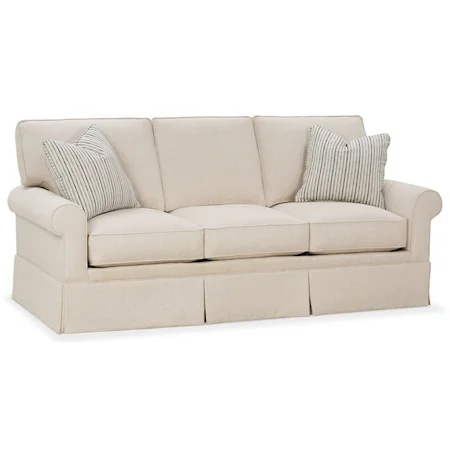 Customizable Sofa with Rolled Arms, Skirted Base and Box Style Cushions