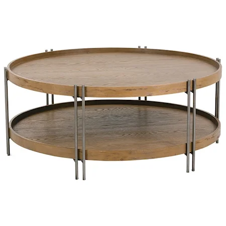 Wood/Metal Round Cocktail Table with Shelf