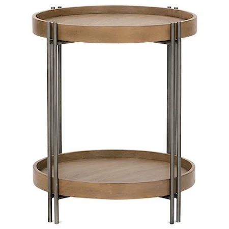 Wood/Metal Round End Table with Shelf
