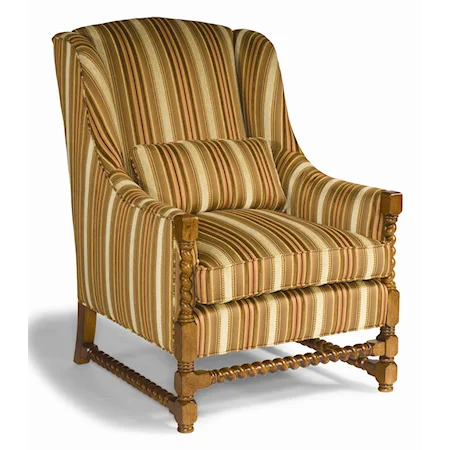 Stationary Wing Chair with Decoratively Turned Exposed Wood