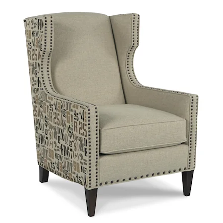 Stationary Wing Chair with Track Arms and Nailhead Trim