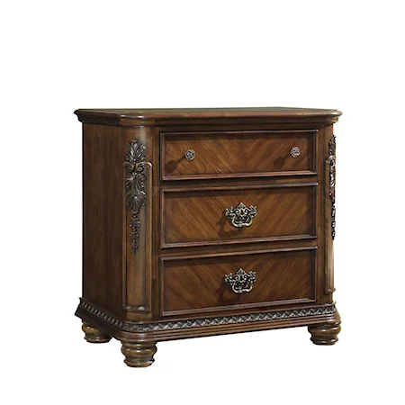 3 Drawer Nightstand with Carved Details