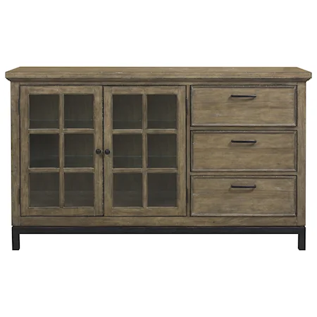 Three Drawer Console Server with Mullioned Glass Doors