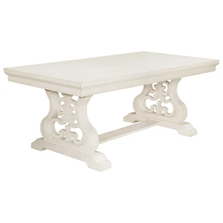 Transitional White Trestle Dining Table with 20" Leaf