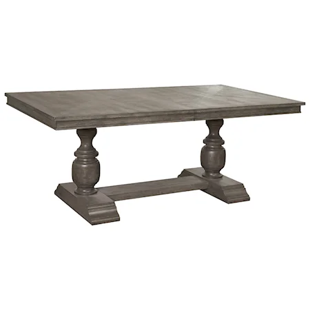 Traditional Gray / Brown Trestle Dining Table with 20" Leaf
