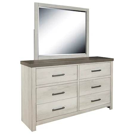 6 Drawer Dresser and Mirror Set with Two-Tone Finish