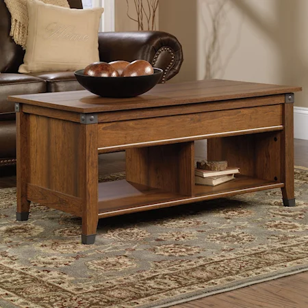 Lift-Top Coffee Table with Plank Look and Industrial Accents