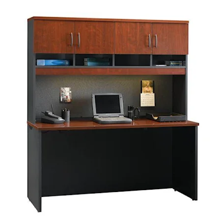 Kneehole Credenza and Hutch with Bulletin Board and Storage Cupboards