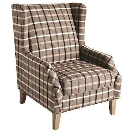 Upholstered Wingback Chair with Plaid Design
