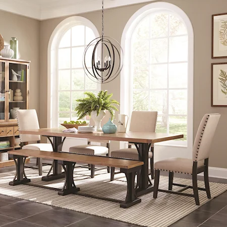 Farmhouse Table Set with Parson Chairs and A Bench