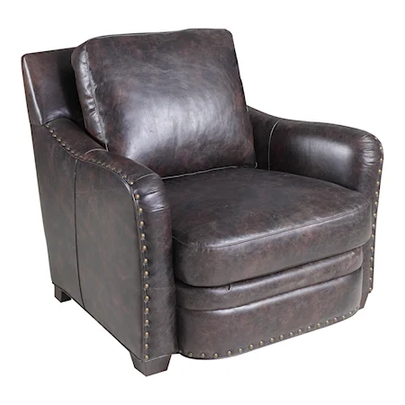 Contemporary Industrial Leather Chair with Oversized Nailheads