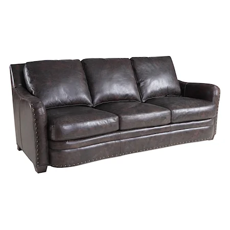 Contemporary Industrial Leather Sofa with Oversized Nailheads