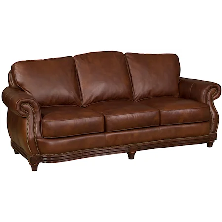Rolled Arm Stationary Sofa With Square Leather Cushion