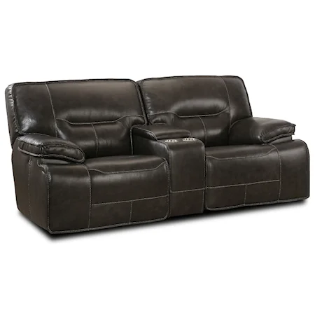 Leather Match Power Glider Loveseat Recliner w/ Console