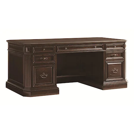 Amesbury Executive Desk with Leather Top and Gold Accents