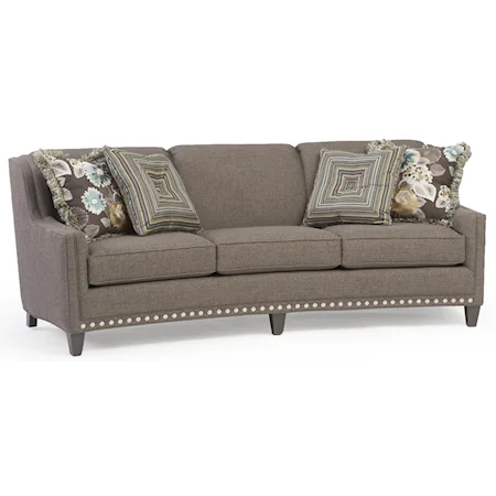 Slightly Curved Sofa with Sloping Track Arms and Nail Head Trim