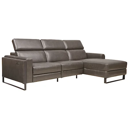 Contemporary 3-Piece Chaise Sofa with Power Recliner, Power Headrests, USB Charging Ports