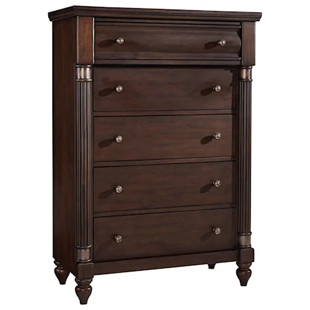 Transitional Chest of Drawers with Split Turned Pilasters